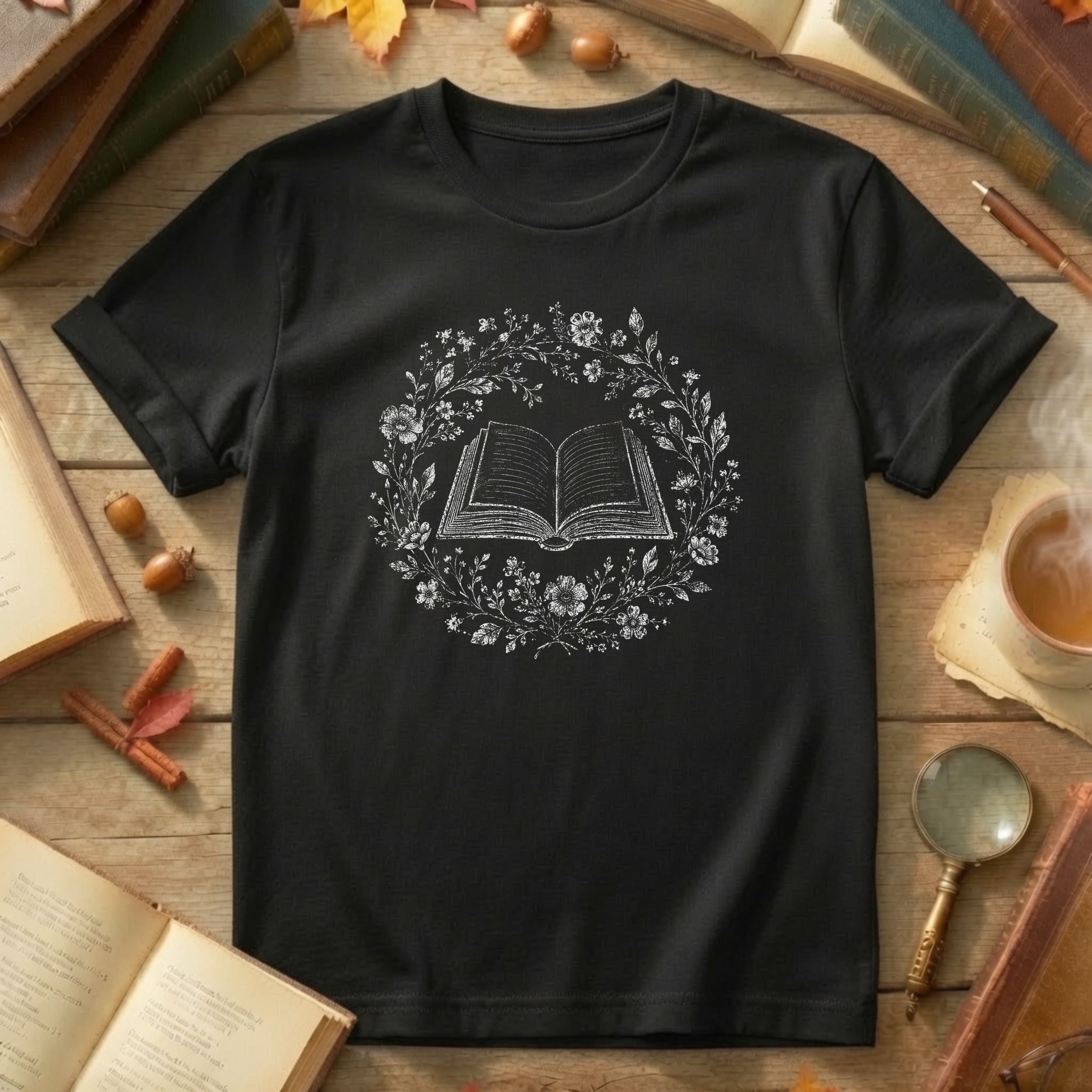 Book Lover – Floral Open Book T-Shirt