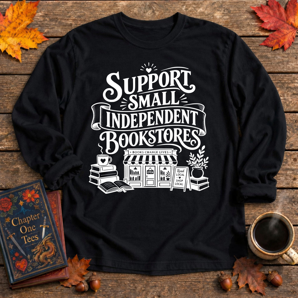 Small Bookstores Long Sleeve Book Tee