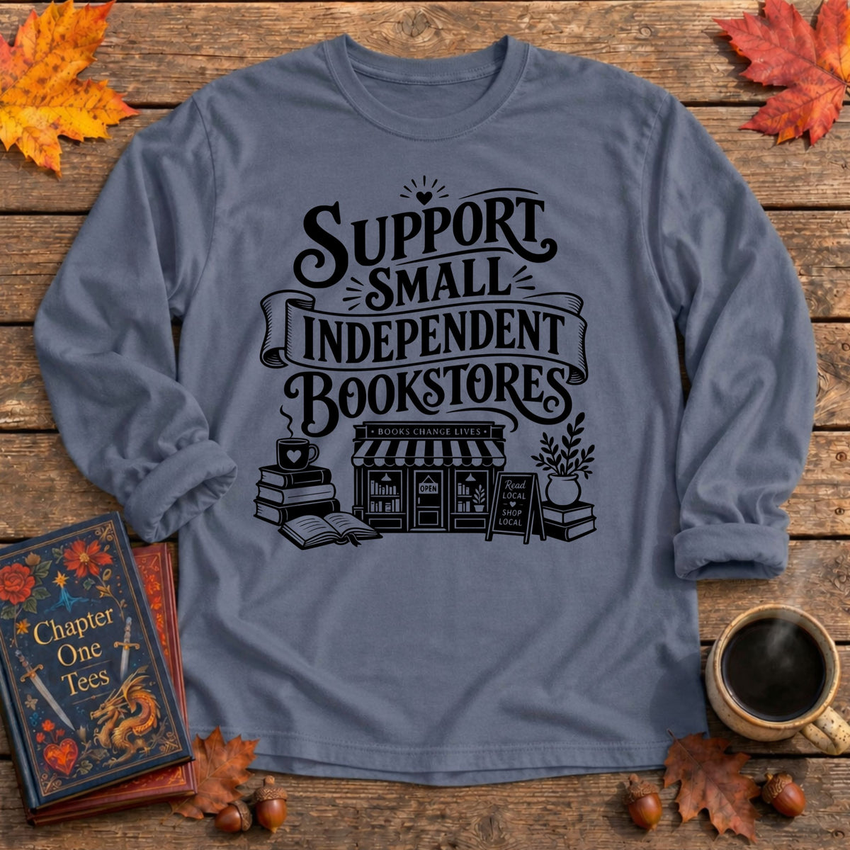 Small Bookstores Long Sleeve Book Tee