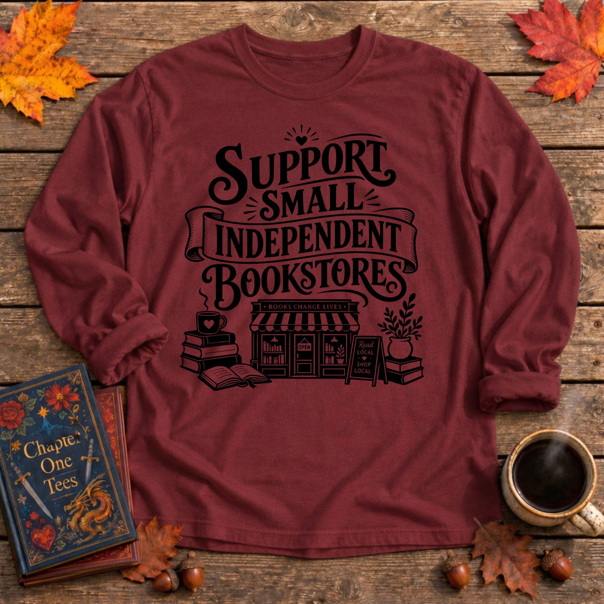Small Bookstores Long Sleeve Book Tee