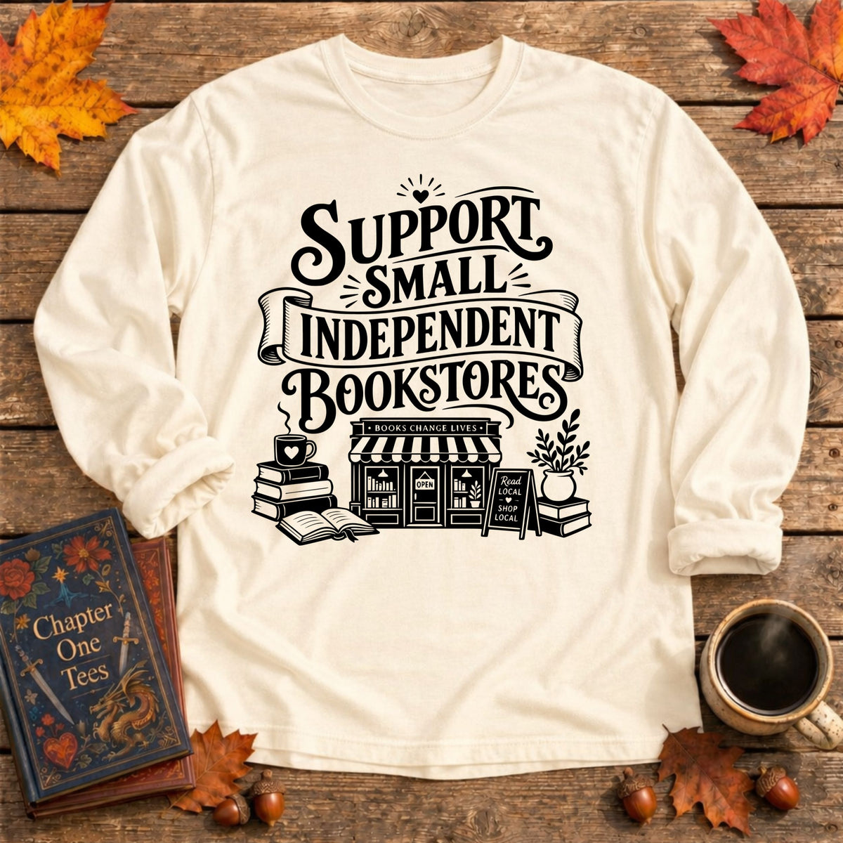 Small Bookstores Long Sleeve Book Tee