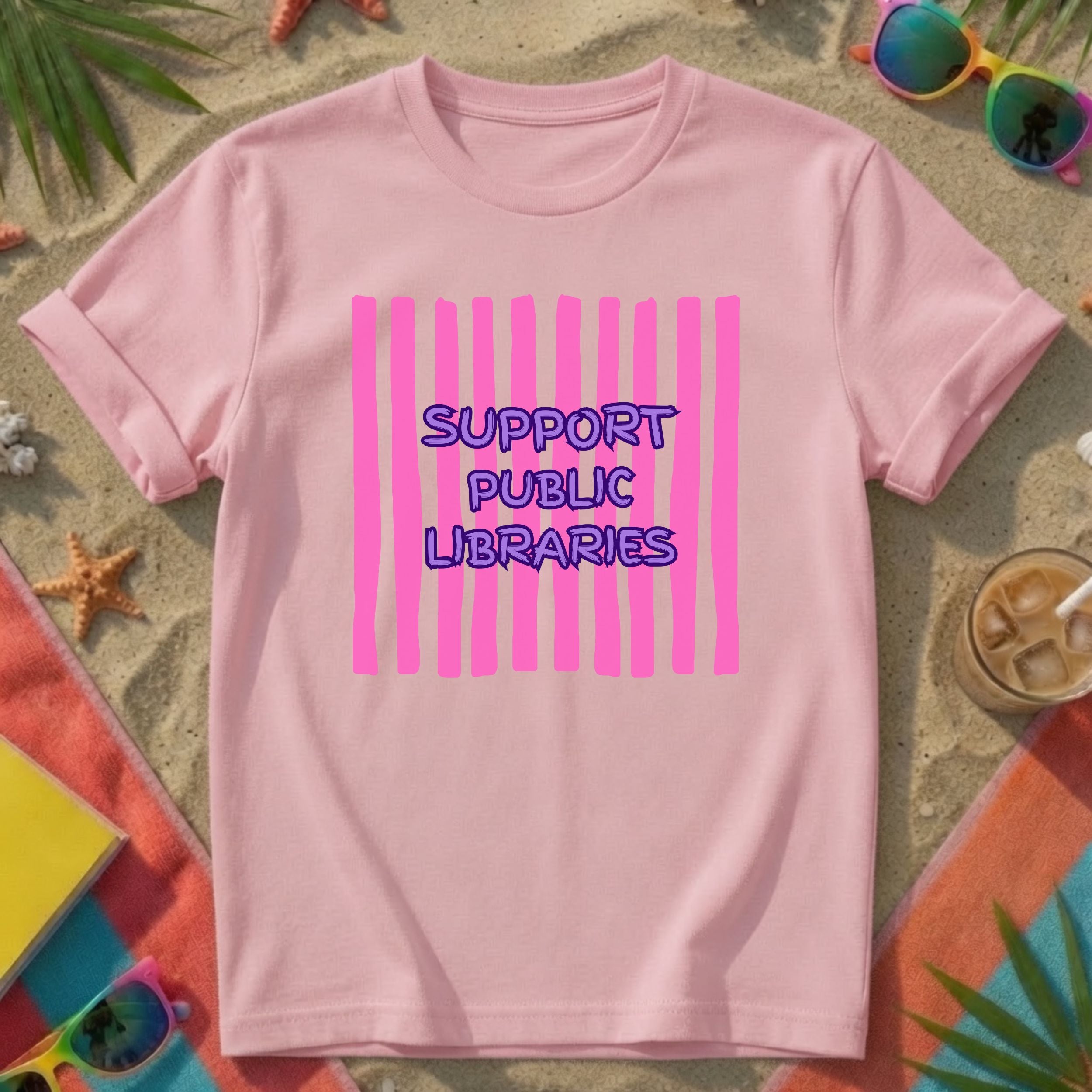 Support Public Libraries - Stripes T-Shirt