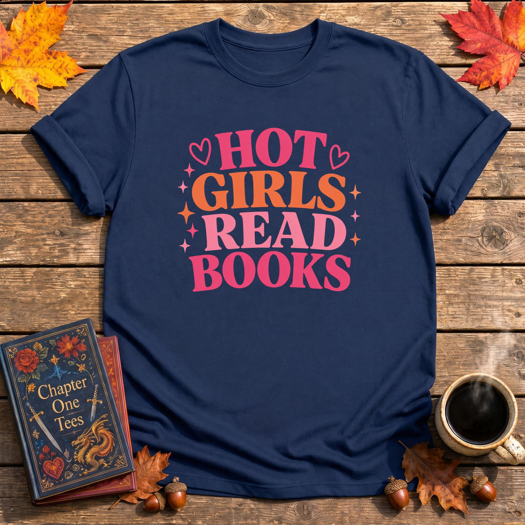 Hot Girls Read Books book lover t-shirt in Navy