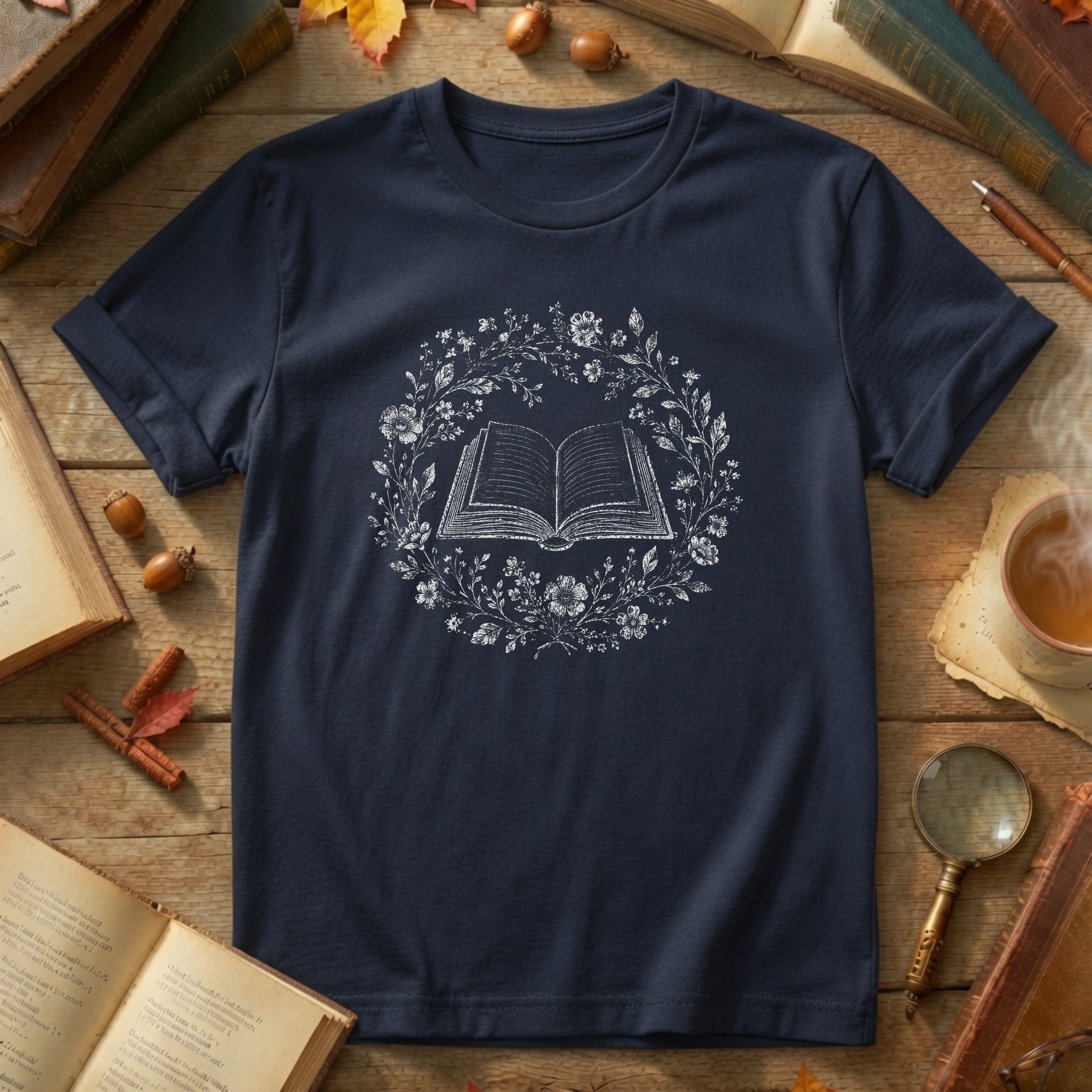 Book Lover – Floral Open Book T-Shirt