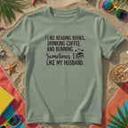 Funny reading and coffee lover t-shirt in sage green