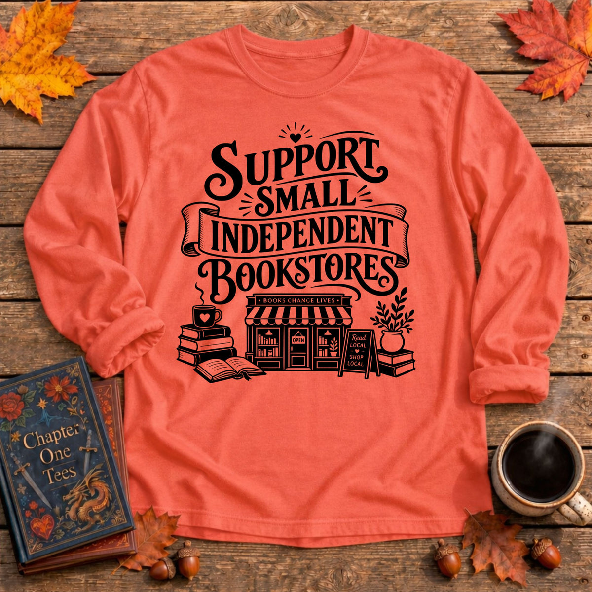 Small Bookstores Long Sleeve Book Tee