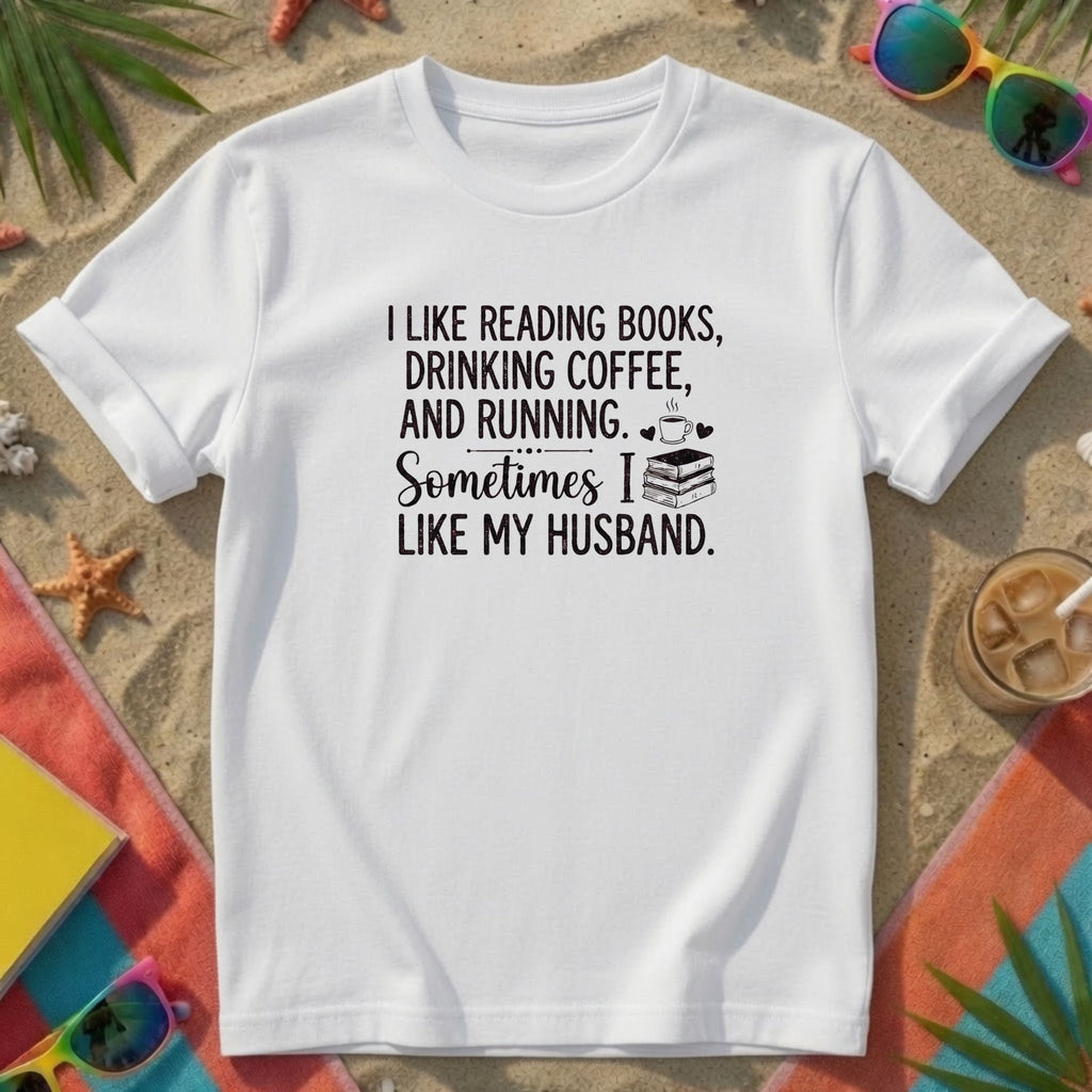 Funny book lover t-shirt in white, coffee and reading quote tee